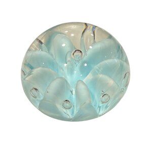 Gibson Art Glass Blue Floral Paperweight with Intricate Floral Design Signed